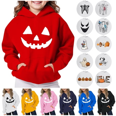 lcziwo Girls Boys Hooded Sweatshirt Oversized Halloween Hoodie Long Sleeve Novelty Graphic Hoodies Kids Clothes Blue 140