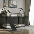thumbnail image 3 of HighSound Metal House Bunk Bed with Convertible Slide, Ladder & Safety Guardrail, Twin over Twin Low Bunk Bed with House Shape & Roof, Black, 3 of 6