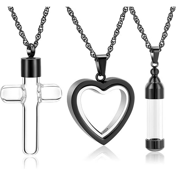 3 Pcs Heart Urn Necklace for Ashes Cremation Jewelry for Ashes Urn Pendant Necklace for Women Men Cremation Memorial Keepsake Holder