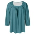 thumbnail image 7 of yunLCZ Ladies Blouse Clearance A Vintage Solid Color T Shirt With A Square Neck For Ladies A Casual Pleated Loose And Flowing Three Quarter Sleeve Top Summer short sleeve loose fit tunics, 7 of 7