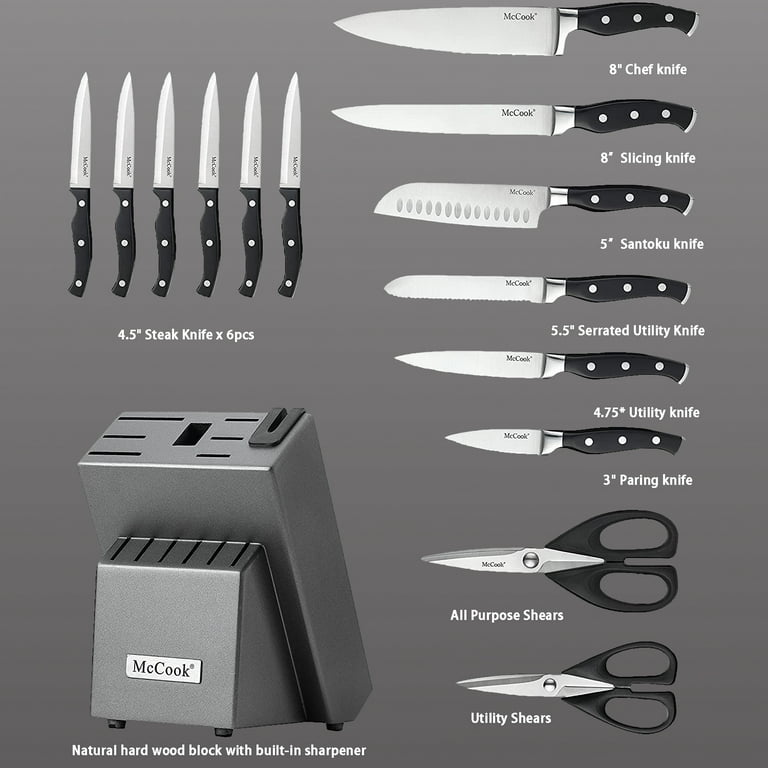  Chicago Cutlery Essentials 15 Piece Stainless Steel Kitchen Knife  Set with Shears, Paring, Fruit, Utility, Santoku, Bread, and Steak Knives, Knife  Set for the Kitchen with Block: Block Knife Sets: Home