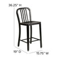 thumbnail image 6 of BizChair Commercial Grade 24" High Black-Antique Gold Metal Indoor-Outdoor Counter Height Stool with Vertical Slat Back, 6 of 12