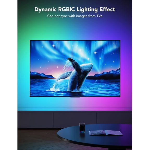 TV LED Backlight, RGBIC Smart LED Strip Lights for 55-65 Inch TVs, Bluetooth and Wi-Fi APP Control, Works with Alexa & Google Assistant, Music Sync, 99  Scene Modes, Adapter