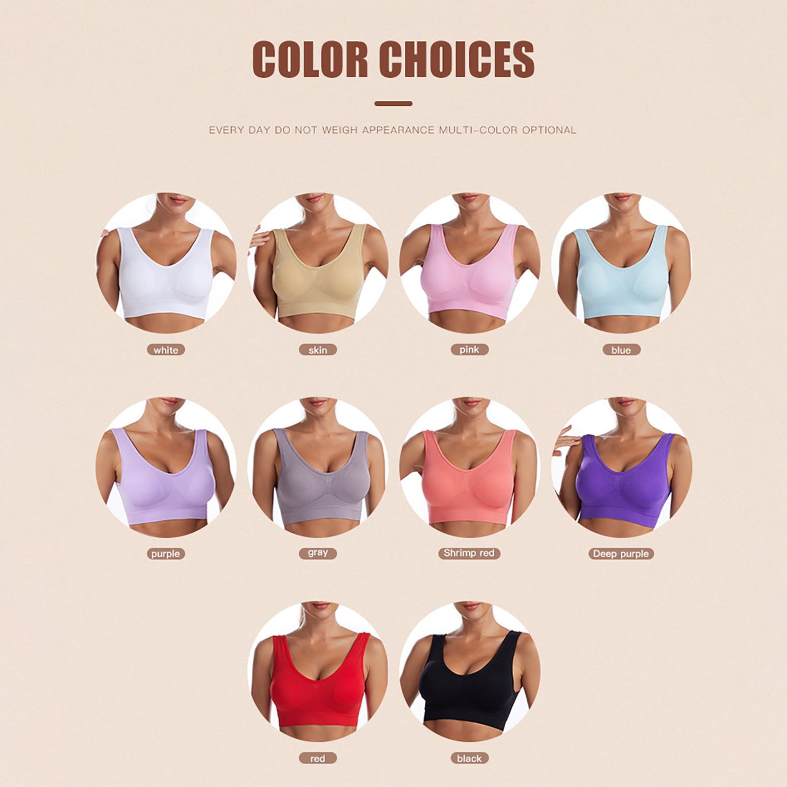 Sports Bras For Women High Support Large Bust Women's Seamless Mid Solid  Color Sports Bra With Removable Bra Pad