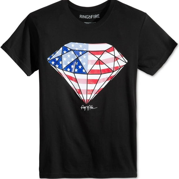 Ring Of Fire Mens Diamond Flag Graphic T-Shirt, Black, Small