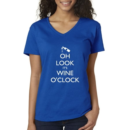 New Way 795 - Women's V-Neck T-Shirt Oh Look It's Wine O'Clock Time Drinking XS Royal