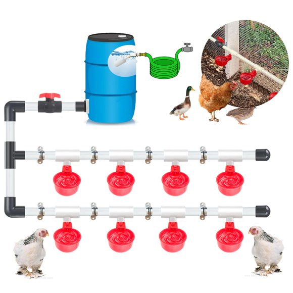 Ayakol Automatic Chicken Waterer System, DIY Poultry Pipe Water Feeder Set, Include 8 Chicken Water Cups, Coop Automatic Clean Waterer, Suitable for Chicken Duck Quail Pi
