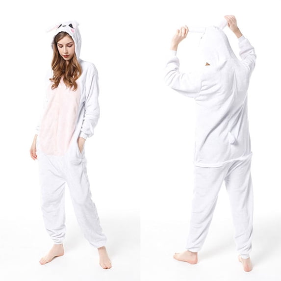 Teddy Fleece Onesies for Women UK,Ladies Fluffy Pyjamas Hooded Onesie Funny Novelty Bunny Ears Pajamas Winter Warm Plush Flannel One Piece Jumpsuit Playsuit Sleepwear Loungewear UK Size 8-14