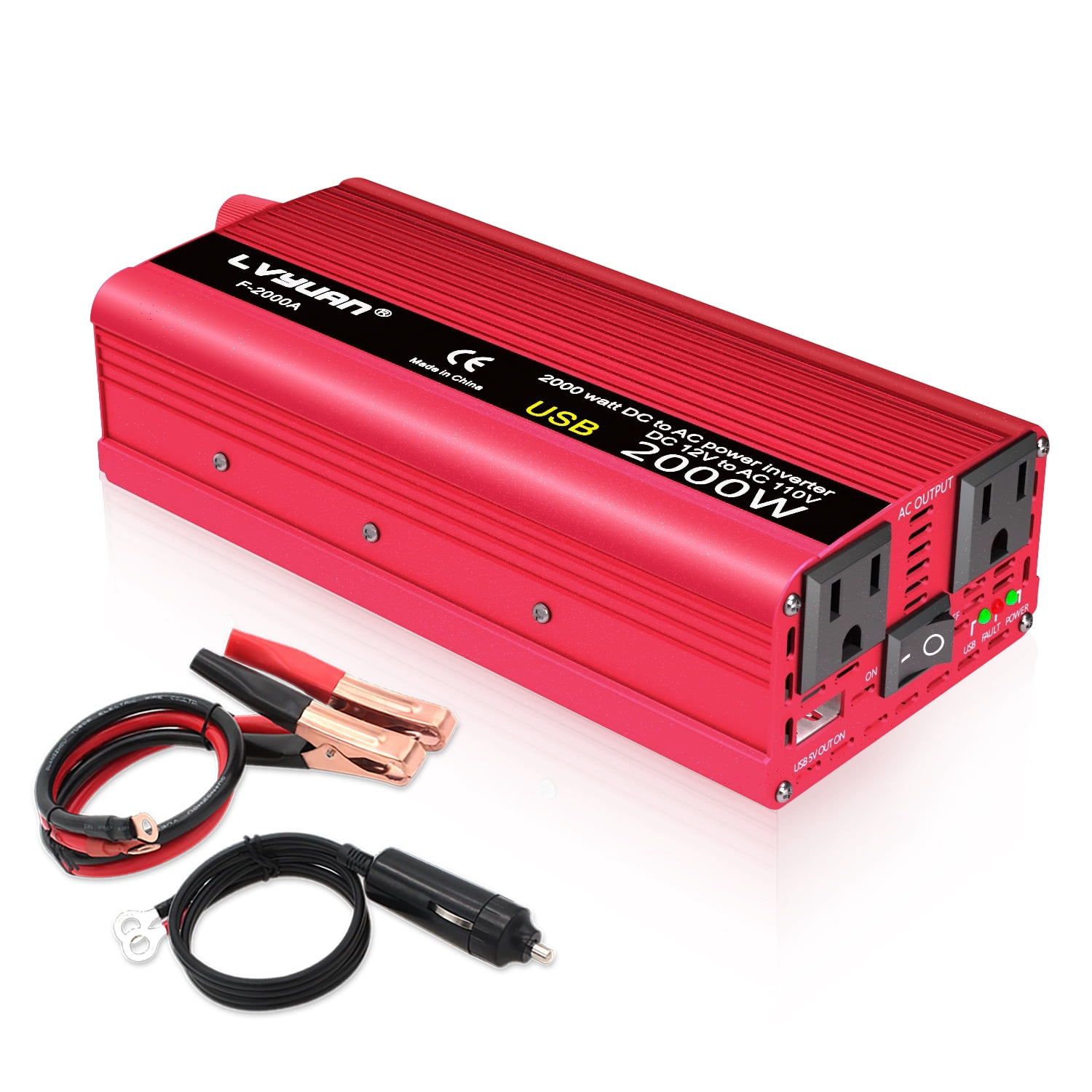 LVYUAN 2000W Power Inverter, Modified Sine Wave, DC 12V to AC 110V 