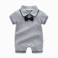 thumbnail image 2 of KPOPLK Newborn Baby Boy Summer Outfit Romper Solid Color Collared Short Sleeve Jumpsuit Bodysuit One Piece Clothes for 0 3 6 9 12 18 24 36 48 Months(6-9 Months,D), 2 of 9