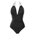 thumbnail image 6 of Arnsht Tummy Control Swimsuits for Women Slimming One Piece Bathing Suit Retro Ruched Push Up Vintage Solid Color Swimwear With Chest Pad Black XL, 6 of 6