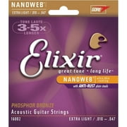 Elixir Strings Phosphor Bronze Acoustic Guitar Strings w NANOWEB Coating, Extra Light .010-.047