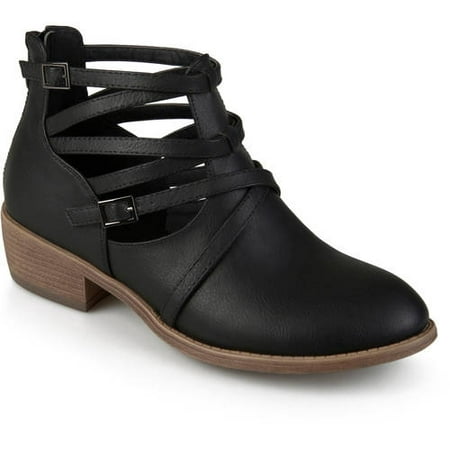 Womens Faux Leather Strappy Buckle Booties