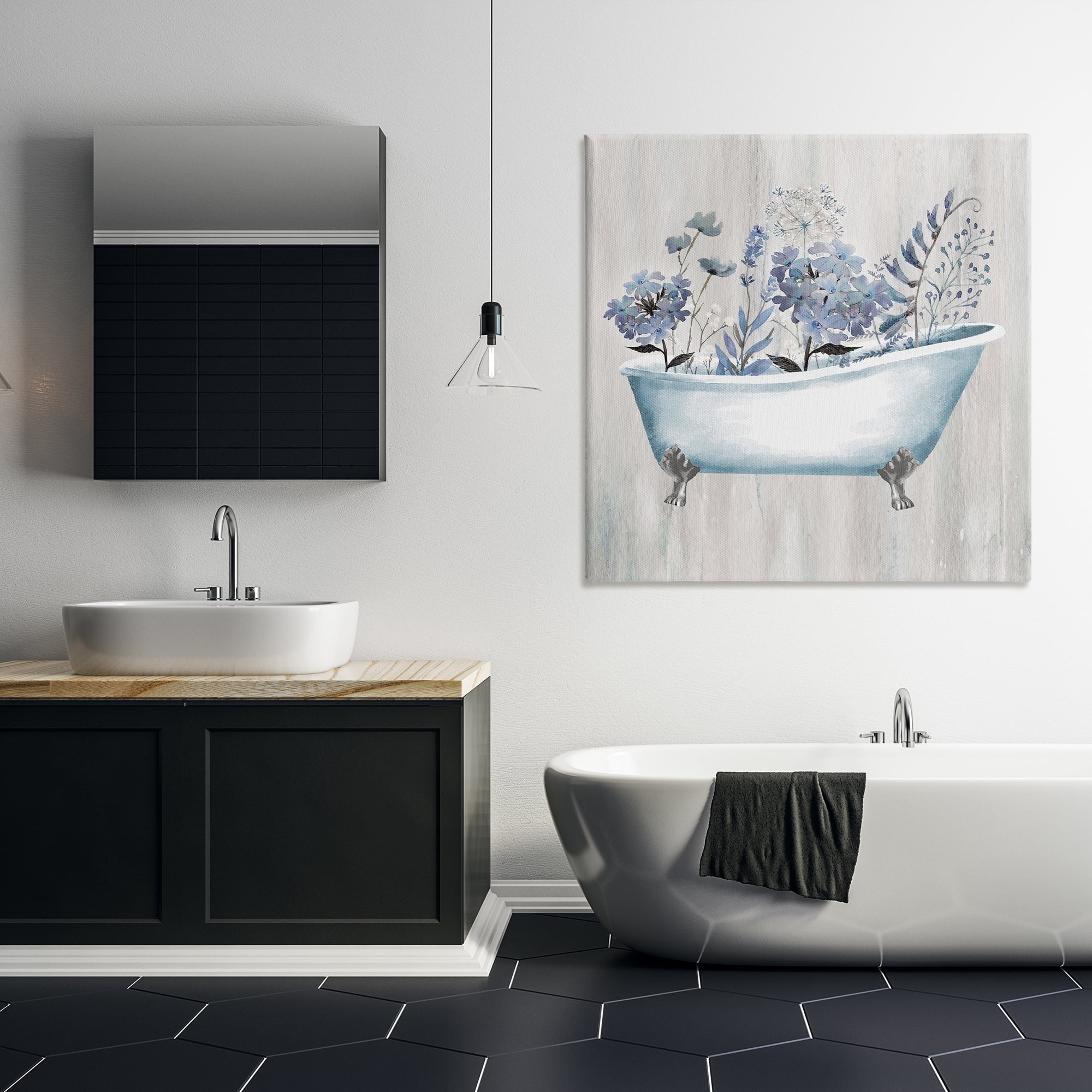 Stupell Industries Vintage Tub & Blue Florals Bath & Laundry Painting Wrapped Canvas Art Print Wall Art, 36 x 36