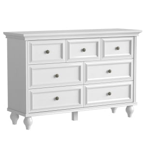 Commode à 7 Tiroirs pour Chambre, Commode Moderne du Milieu du Siècle de 53,9 Pouces de Large, Commode à Tiroirs en Bois avec 7 Tiroirs de Rangement Blancs pour Chambre, Salon, avec Dispositif Anti-Basculement, Bois