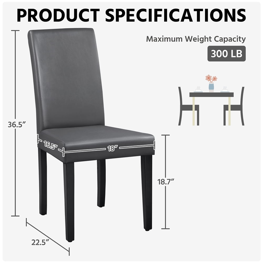 Yaheetech Faux Leather Dining Room Chairs with Rubberwood Legs, Set of 2, Dark Gray