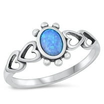 CHOOSE YOUR COLOR Heart Blue Simulated Opal Wholesale Ring .925 Sterling Silver Band CZ Female Size 4