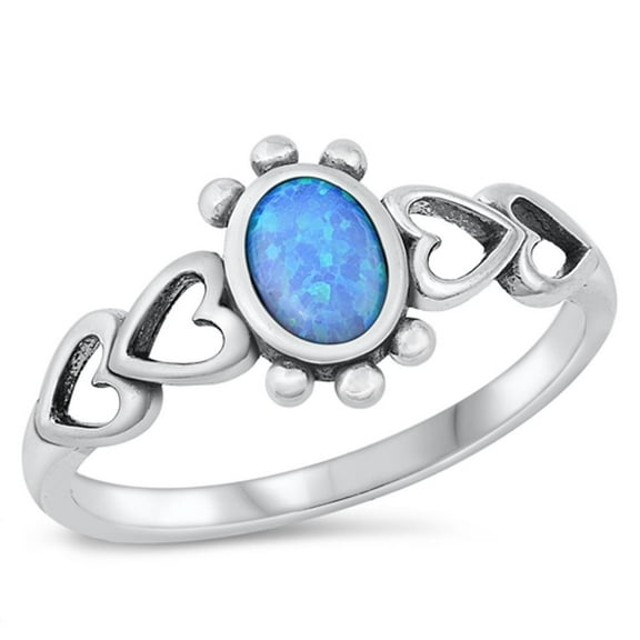CHOOSE YOUR COLOR Heart Blue Simulated Opal Wholesale Ring .925 Sterling Silver Band CZ Female Size 10