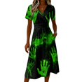 thumbnail image 4 of Womens Halloween Dresses Ghost Pumpkin Short Sleeve Funny Dress V Neck Spooky Causal Dresses, 2XL, 4 of 5