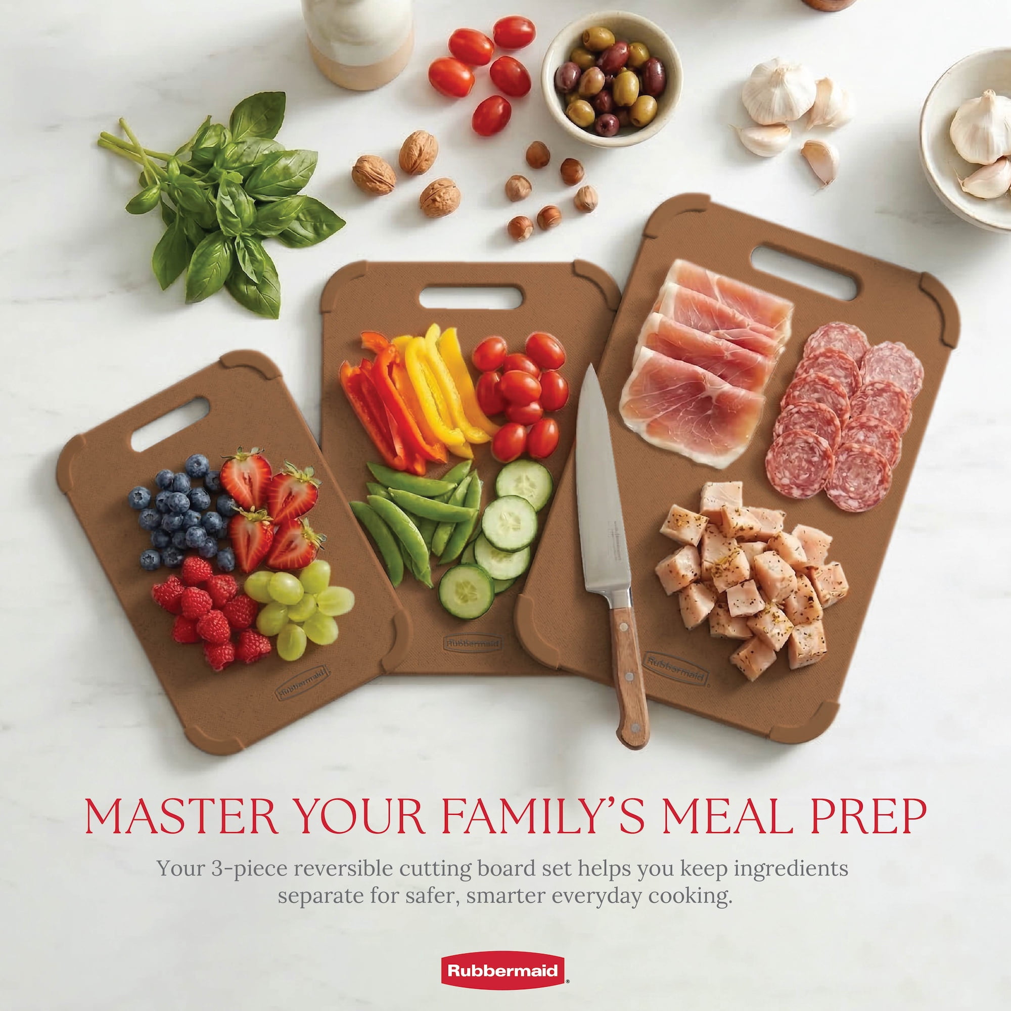 Rubbermaid 3-Piece Wheat Fiber Cutting Board Set with Non-Skid Corners, Mocha Mousse
