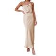 thumbnail image 3 of Women's Satin Sleeveless Elegant Backless Ruffle Maxi One Shoulder Formal Dress for Summer Color S, 3 of 10
