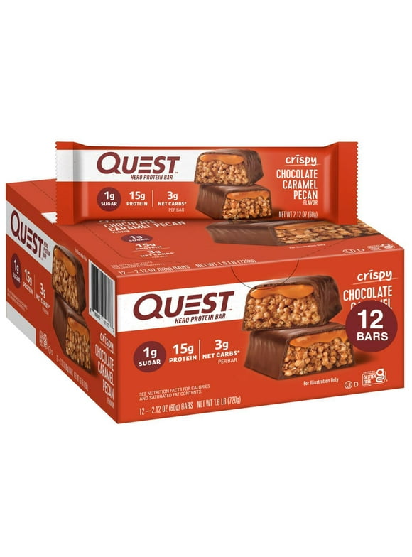 Quest Hero Protein Bars, Low Carb, Gluten Free, Chocolate Caramel Pecan, 12 Count