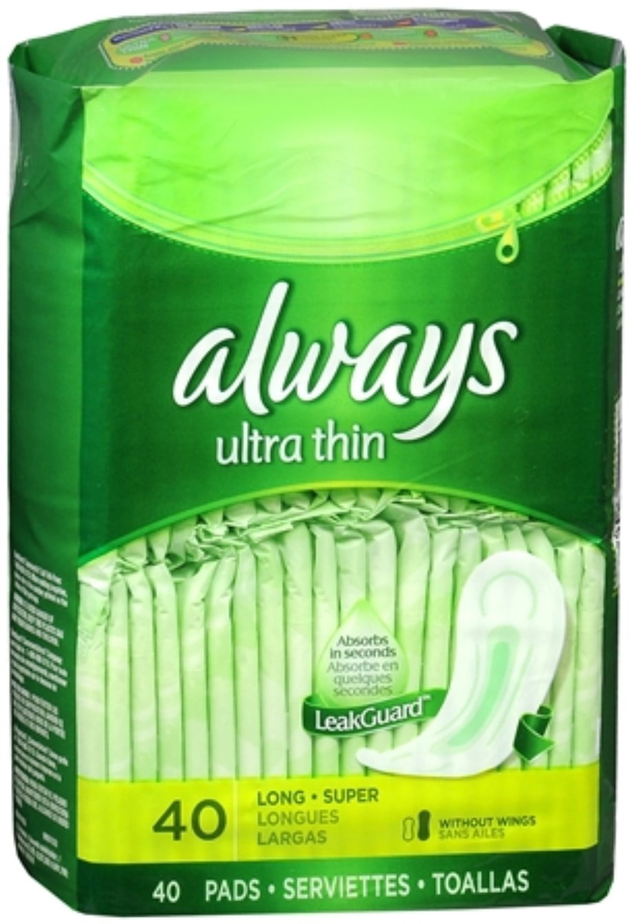 Always Ultra Thin Pads, Unscented, Long Super, 40 Ct