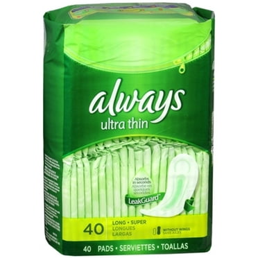 Always Ultra Thin Pads, Unscented, Long Super, 40 Ct
