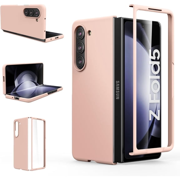 Slim Fit Case for Samsung Galaxy Z Fold 5 Case, with Front Built-in Screen Protector, Ultra Thin Matte PC Protective Cover for Samsung Galaxy Z Fold5 5G 2023 (Pink)