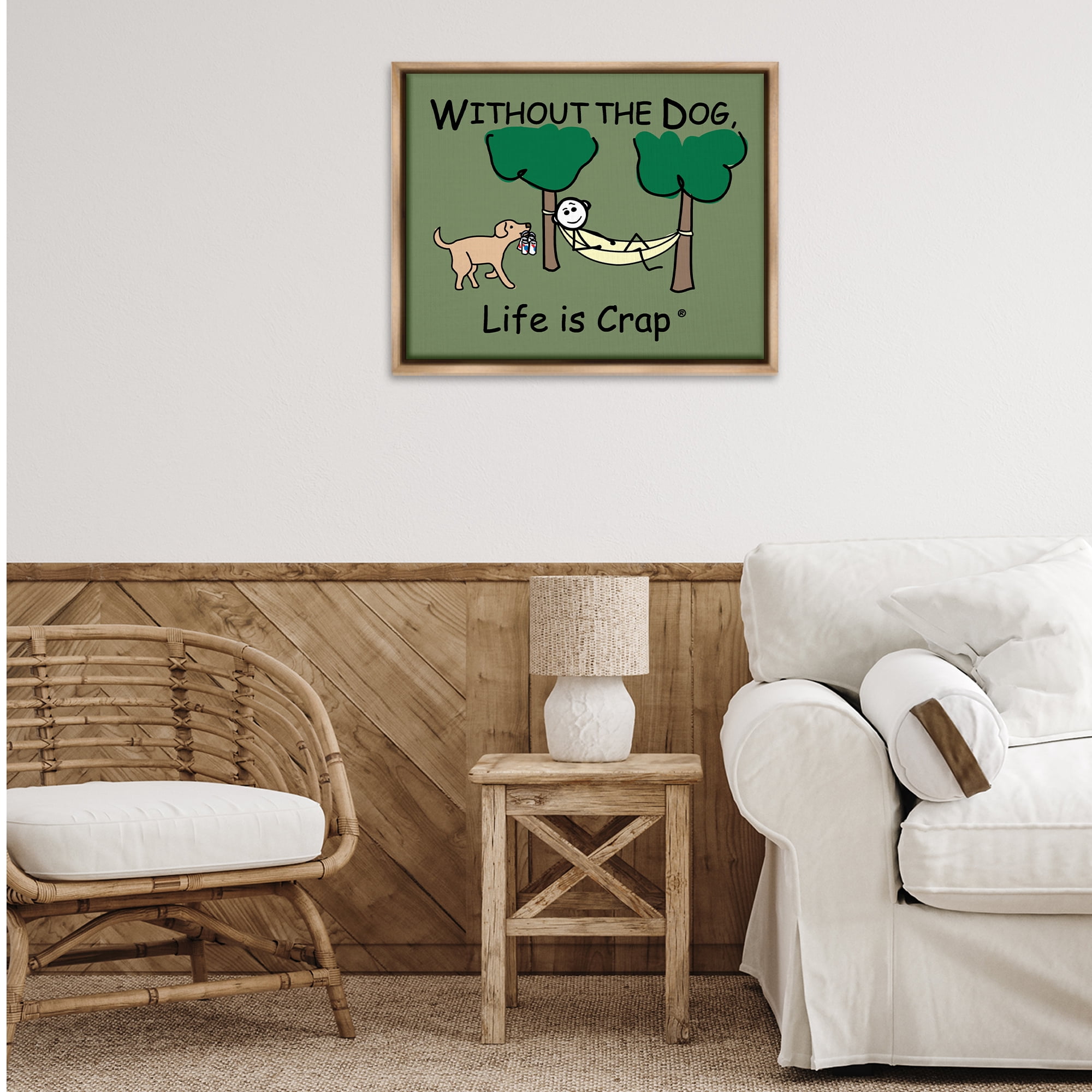 Stupell Industries Life Crap Without Dog Novelty & Humor Painting Brown Floater Framed Canvas Art Print Wall Art, 31 x 25