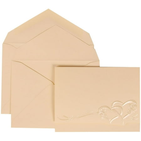 JAM Paper Wedding Invitation Set, Large 5 1/2 x 7 3/4, Ivory Card with Ivory Envelope and Entwined Hearts Set, 50/pack