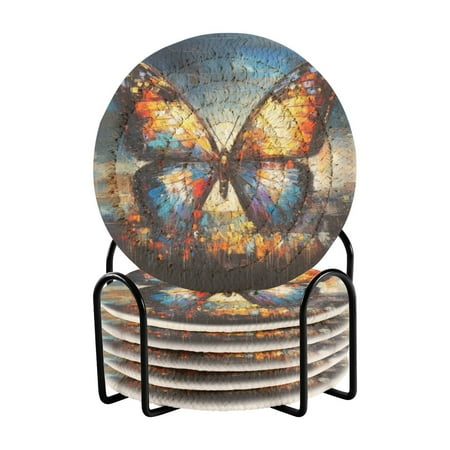 

6 coil coasters 3.94x3.94x0.24 inch water coasters Drink coasters with cup holders Absorbent coasters Heat resistant for bar protection Cartoon Big Butterfly Picture