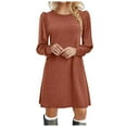 thumbnail image 4 of HJYCHN Elegant Women's Knit Tunic Dress with Puff Long Sleeves for Autumn Winter Comfortable Round Neck Casual Wear Brown XL, 4 of 6