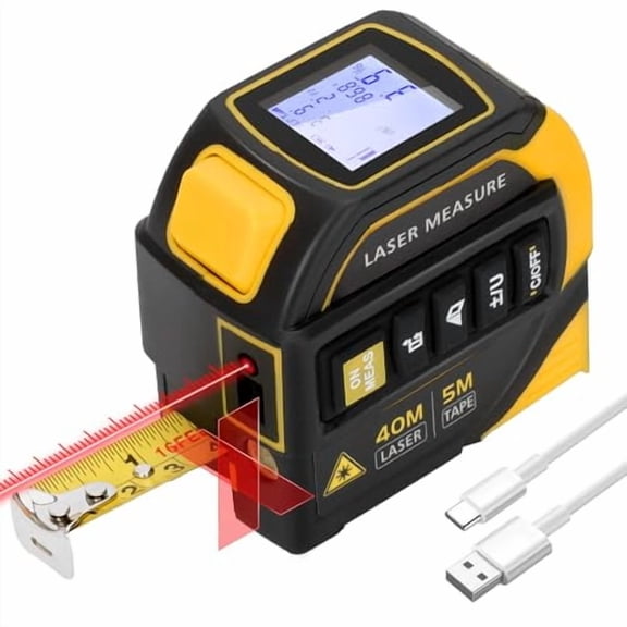 4 in 1 Laser Tape Measure with Level and Crosshairs, 16FT AutoLock Measuring Tape and 130FT Laser Measurement Tool with Large LCD Display, Area, Volume, Pythagorean, Cosine$$