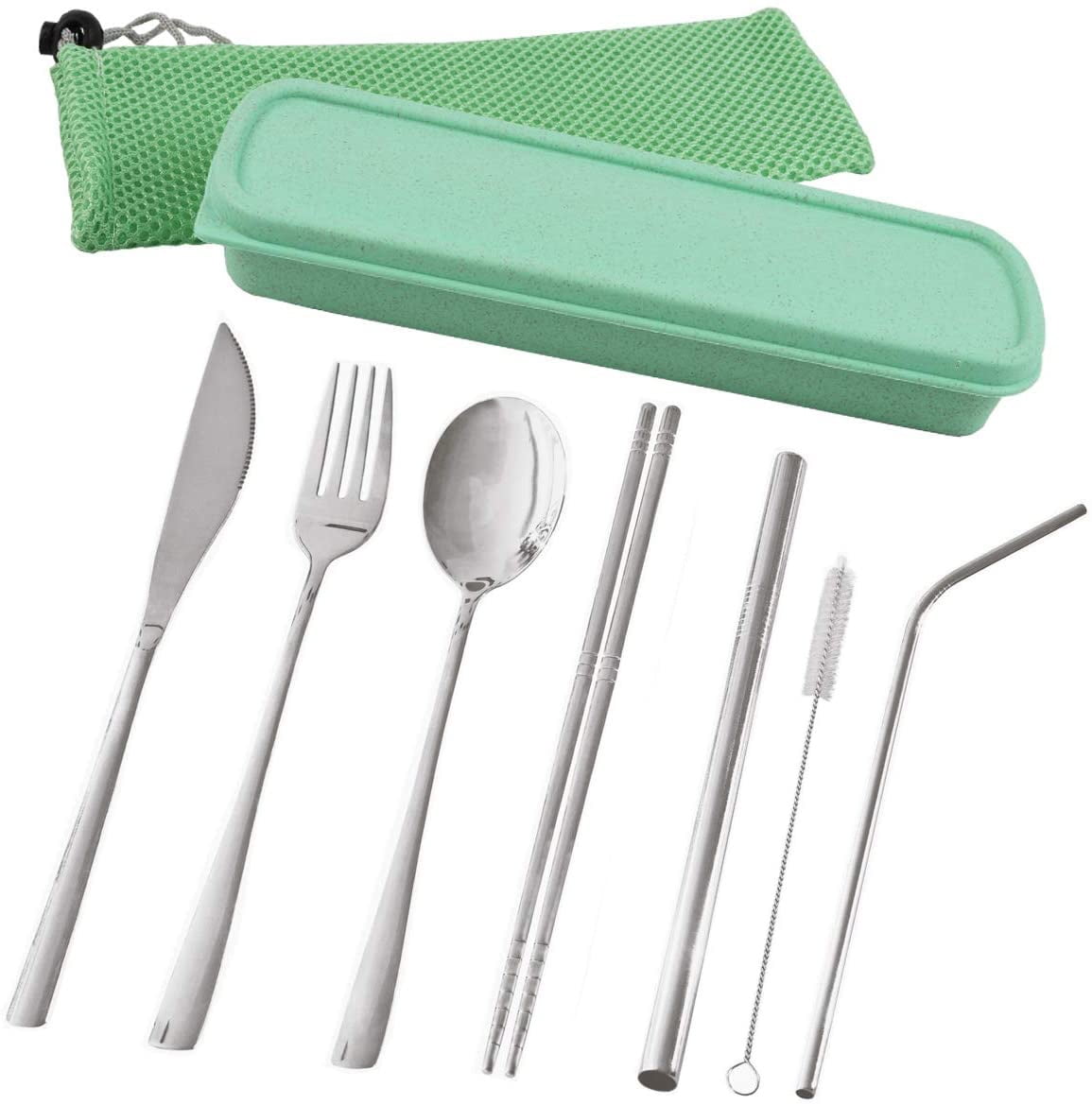 Blue iHENGH Home Kitchen Stainless Steel Fork Spoon Chopsticks Travel Camping Cutlery Eyeful 3pc 