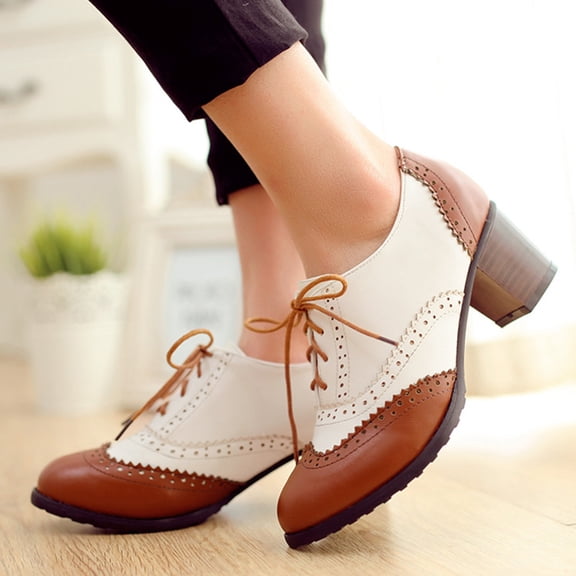 TITINICE 1Pair Brown Comfortable Chunky Heel Shoes with Stable Heel and Breathable Material