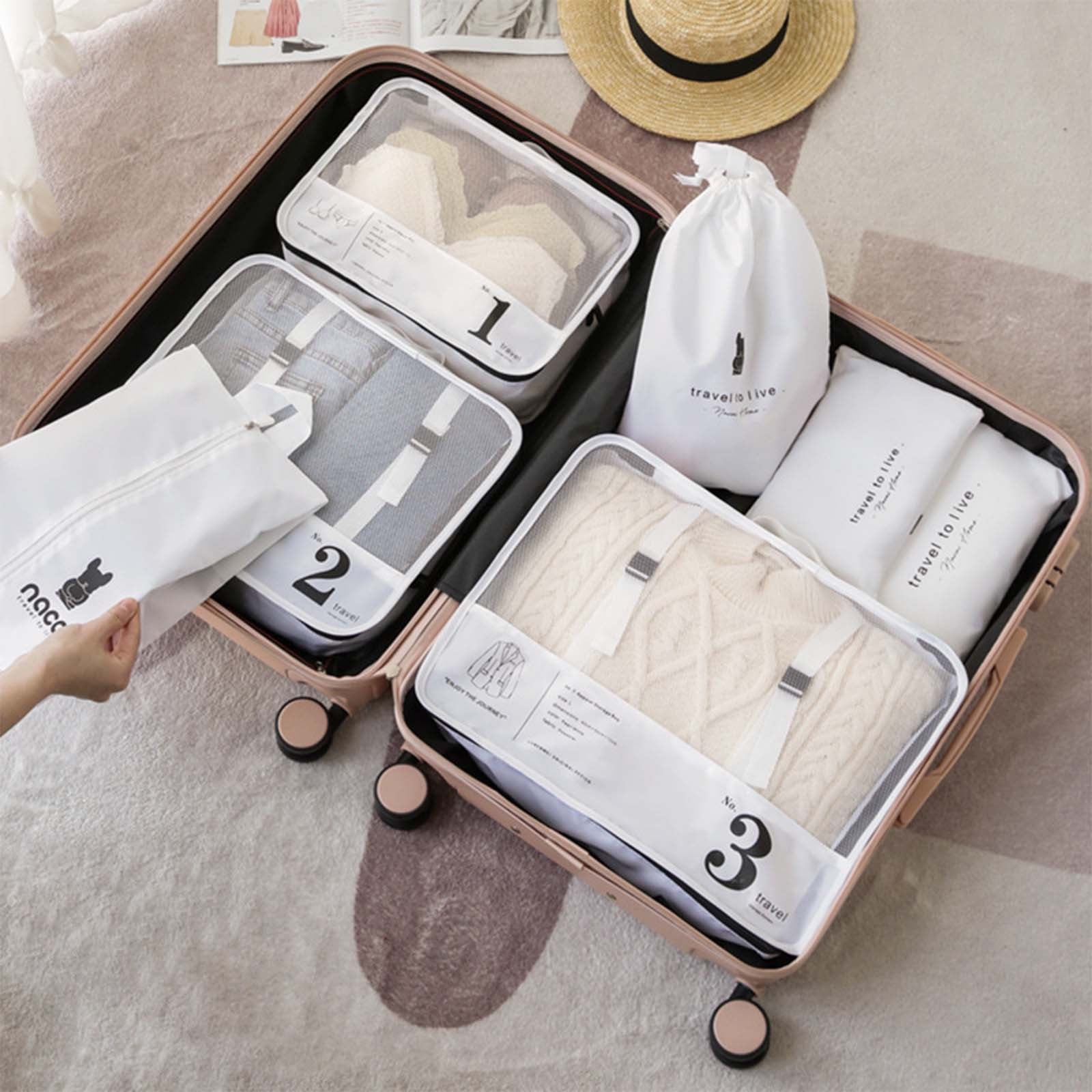 Lunxisen 2 Pcs Packing Cubes for Suitcases,Travel Luggage Packing Organizers with Laundry Bag,Compression Storage Shoe Bag, Clothing Underwear Bag