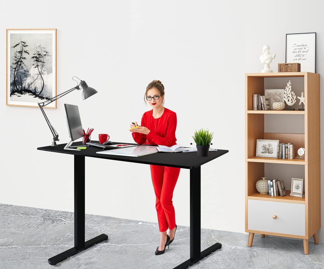 48'' Adjustable Electric Standing Desk Sit Home Office Table Power Outlet
