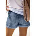 thumbnail image 3 of Women's Distressed Ripped Rolled Hem Blue Denim Shorts, 3 of 11