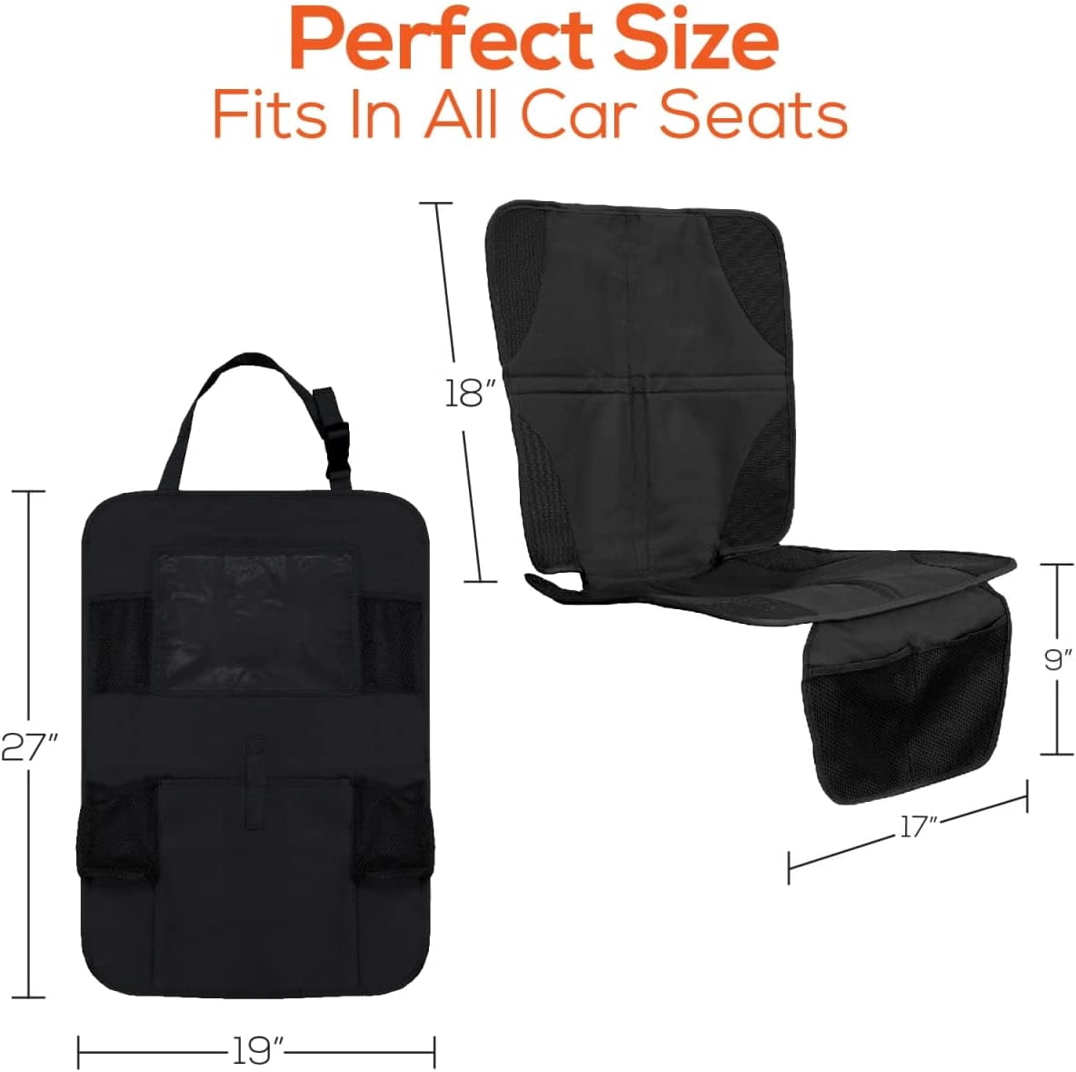 Trobo Car Seat Protector + Backseat Organizer With iPad And Tablet Holder, Waterproof Carseat Cover For Child Car Seat & 5 Pocket Storage Kick Mats Back Seat Protector For Leather Seats, Kids Feet