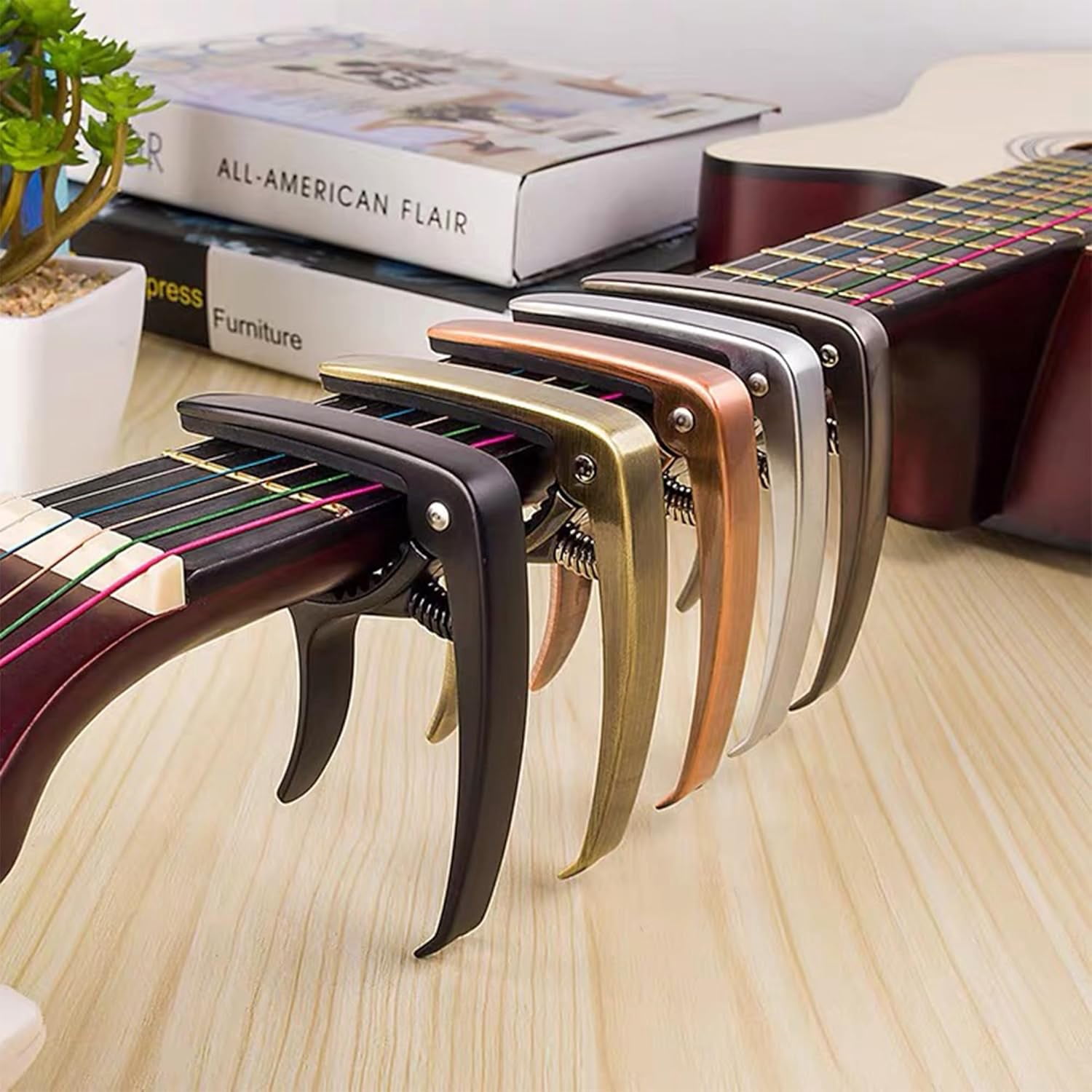 Guitar Capo Guitar Clip: Guitar Capo for Acoustic Guitar, Electric Guitars, Ukulele, Banjo, Mandolin, Bass, Acoustic Guitar Capo 6 String, Zinc Alloy Metal Guitar Clamp (Rose gold)