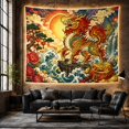 thumbnail image 6 of Mythical Beast on Waves with Lanterns and Sun, Majestic Illustration for Art Lovers, Digital Art Wall Decor, Housewarming Gift, Tapestry Wall Hanging for Living Room and Bedroom, 6 of 7