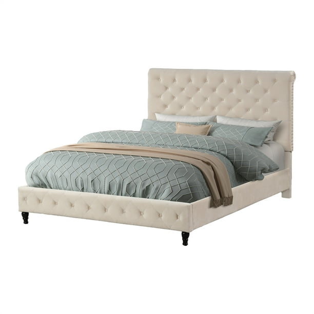 Best Master Furniture Ashley Tufted Velvet Fabric Platform Bed
