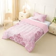 thumbnail image 2 of jejeloiu Soft Damask Twin Comforter Sets For Girls,Retro Print Bedding Set,Pink White,Pink Reversible,2 Pieces,1 Comforter and 1 Pillowcase, 2 of 7