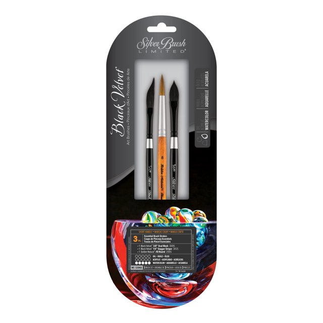 Terciopelo negro y trazos esenciales naturales dorados con juego de 3 piezas Terciopelo negro Lavado ovalado Tamaño 3/8 Daga Stiper Tamaño 1/4"" Dorado Natural Redondo Tamaño 8