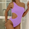 thumbnail image 6 of Women's Cutout One Piece Swimsuit One Shoulder Swimwear Ribbed Monokini Bathing Suits - Purple, 6 of 7