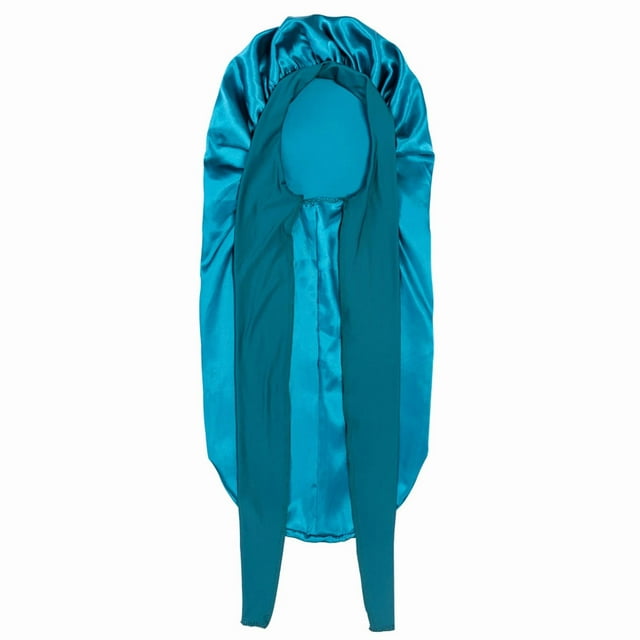 Extra Large Hair Long Silk Bonnet Cap With Elastic Satin Hair Band Comfortable Head Cover Night Sleep Hat For Sleeping Shower Blue