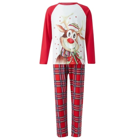 

Matching Family Pajamas Sets Christmas PJs Funny Elk Xmas Plaid Printed Long Sleeve Tee and Bottom Loungewear