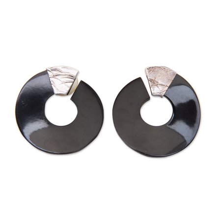 NOVICA Buffalo horn button earrings, 'Borneo Moon'