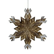 5" Brown Wooden Styled Snowflake With Glitter Christmas Ornament
